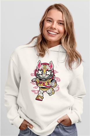 Buzz Fortnite Baskılı Unisex Beyaz Hoodie