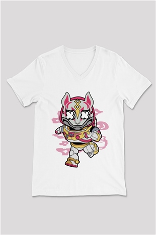 Buzz Fortnite Baskılı Unisex Beyaz V Yaka Tişört
