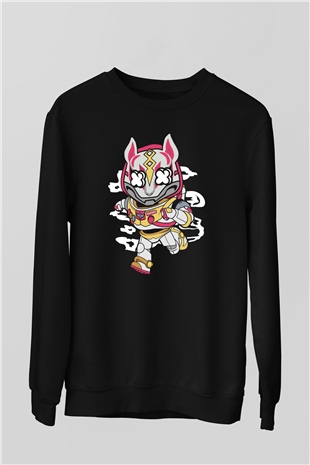 Buzz Fortnite Baskılı Unisex Siyah Sweatshirt