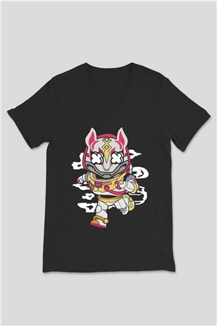 Buzz Fortnite Baskılı Unisex Siyah V Yaka Tişört