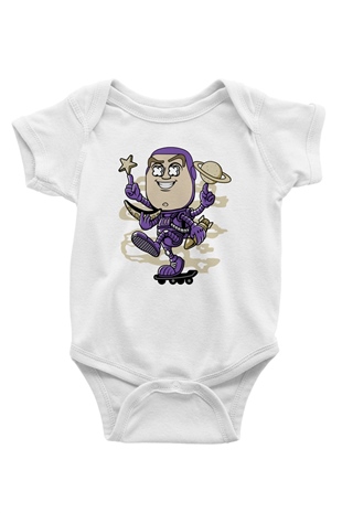 Buzz Skateboard Baskılı Unisex Beyaz Bebek Body - Zıbın