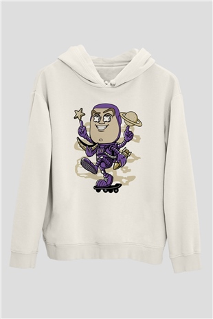 Buzz Skateboard Baskılı Unisex Beyaz Hoodie