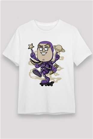 Buzz Skateboard Baskılı Unisex Beyaz Tişört