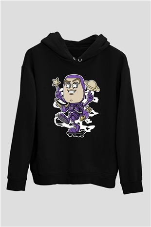 Buzz Skateboard Baskılı Unisex Siyah Hoodie