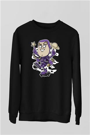 Buzz Skateboard Baskılı Unisex Siyah Sweatshirt
