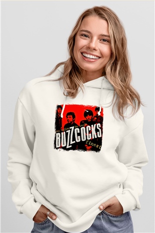 Buzzcocks Baskılı Unisex Beyaz Hoodie