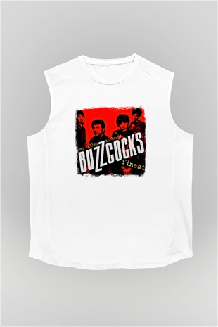 Buzzcocks Baskılı Unisex Beyaz Kolsuz Tişört
