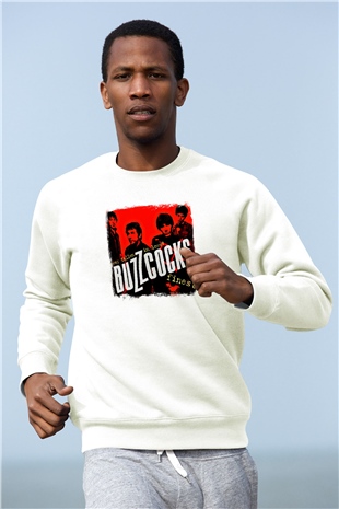 Buzzcocks Baskılı Unisex Beyaz Sweatshirt