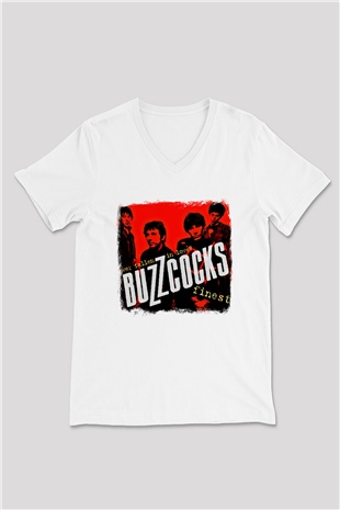 Buzzcocks Baskılı Unisex Beyaz V Yaka Tişört