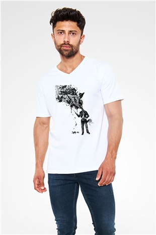 Cacophony Beyaz Unisex V Yaka Tişört