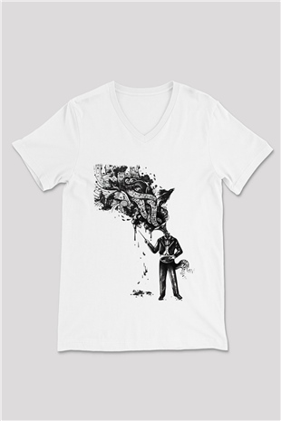 Cacophony Beyaz Unisex V Yaka Tişört