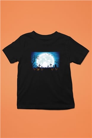 Cadılar Bayramı-Halloween Baskılı Siyah Unisex Çocuk Tişört