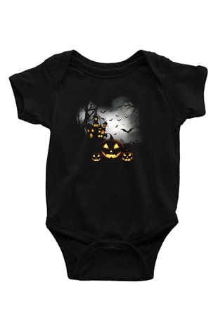 Cadılar Bayramı-Halloween Baskılı Siyah Bebek Body - Zıbın