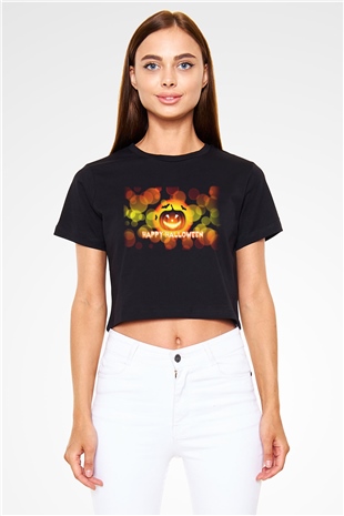 Cadılar Bayramı-Halloween Siyah Crop Top Tişört