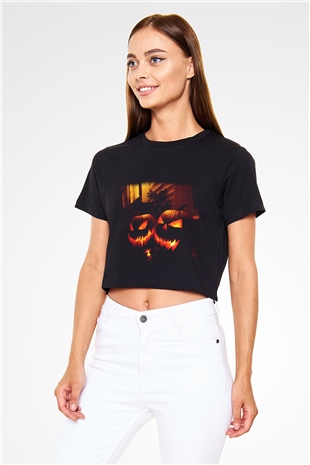 Cadılar Bayramı-Halloween Siyah Crop Top Tişört