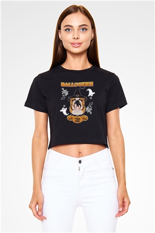Cadılar Bayramı-Halloween Siyah  Crop Top Tişört
