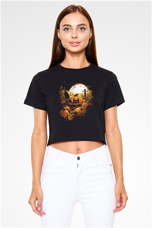 Cadılar Bayramı-Halloween Siyah  Crop Top Tişört
