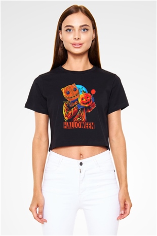 Cadılar Bayramı-Halloween Siyah  Crop Top Tişört
