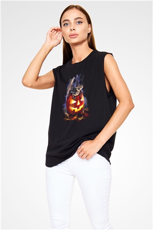 Cadılar Bayramı-Halloween Siyah Unisex Kolsuz Tişört