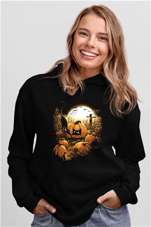 Cadılar Bayramı-Halloween Siyah Unisex Kapüşonlu Sweatshirt