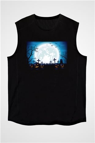 Cadılar Bayramı-Halloween Siyah Unisex Kolsuz Tişört