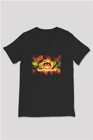 Cadılar Bayramı-Halloween Siyah Unisex V Yaka Tişört T-Shirt