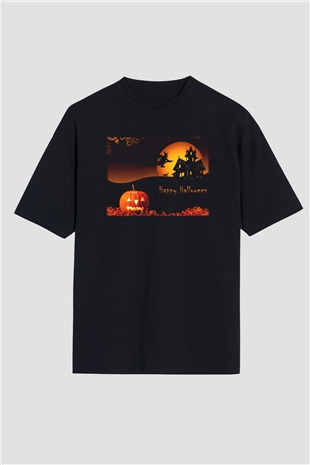 Cadılar Bayramı-Halloween Siyah Unisex Oversize Tişört T-Shirt