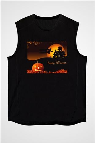 Cadılar Bayramı-Halloween Siyah Unisex Kolsuz Tişört