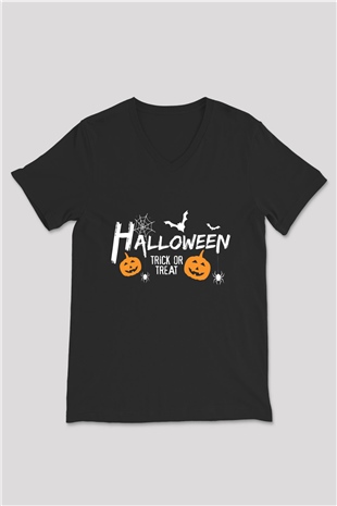 Cadılar Bayramı-Halloween Siyah Unisex V Yaka Tişört