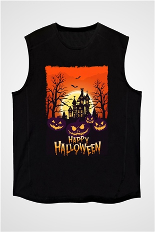 Cadılar Bayramı-Halloween Siyah Unisex Kolsuz Tişört