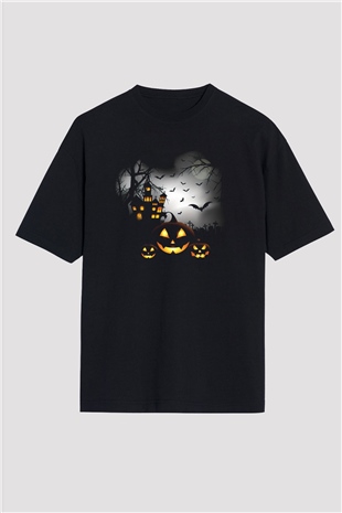 Cadılar Bayramı-Halloween Siyah Unisex Oversize Tişört T-Shirt