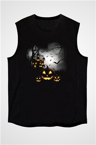 Cadılar Bayramı-Halloween Siyah Unisex Kolsuz Tişört