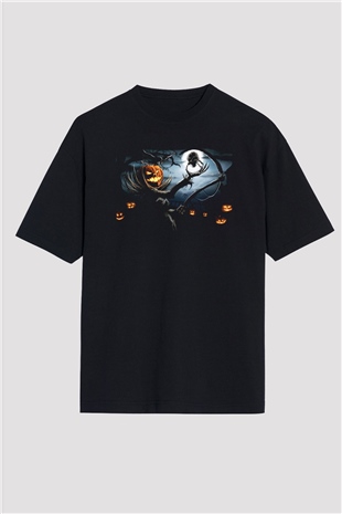 Cadılar Bayramı-Halloween Siyah Unisex Oversize Tişört T-Shirt