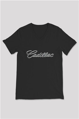 Cadillac Siyah Unisex V Yaka Tişört T-Shirt