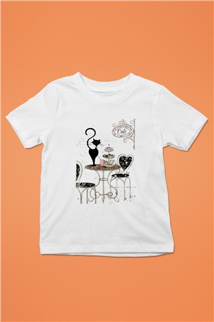 Cafe Baskılı Beyaz Unisex Çocuk Tişört