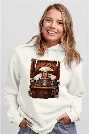 Cafe Beyaz Unisex Kapüşonlu Sweatshirt
