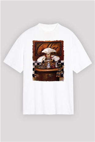 Cafe Beyaz Oversize Tişört Oversize T-shirt - TişörtFabrikası