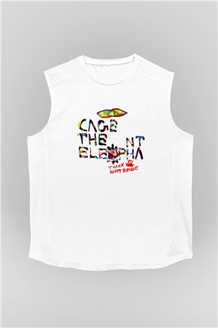 Cage the Elephant Baskılı Unisex Beyaz Kolsuz Tişört