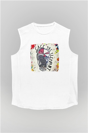 Cage the Elephant Baskılı Unisex Beyaz Kolsuz Tişört