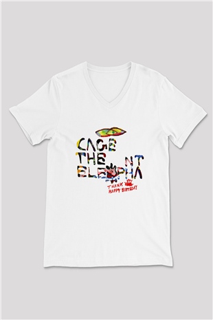 Cage the Elephant Baskılı Unisex Beyaz V Yaka Tişört