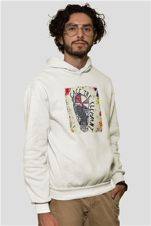 Cage the Elephant Baskılı Unisex Beyaz Hoodie