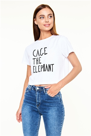 Cage the Elephant Beyaz Croptop Tişört