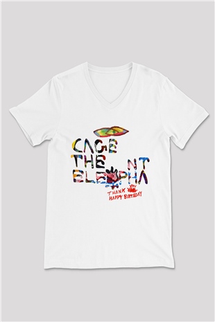 Cage the Elephant Beyaz Unisex V Yaka Tişört T-Shirt