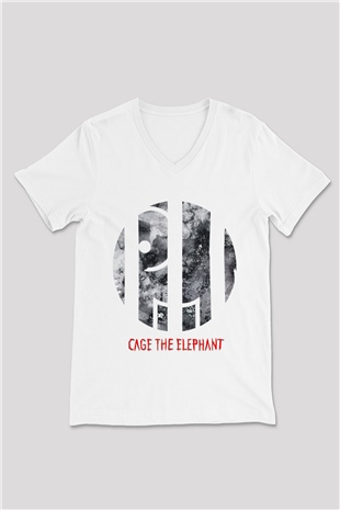 Cage the Elephant Beyaz Unisex V Yaka Tişört T-Shirt