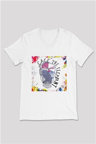 Cage the Elephant Beyaz Unisex V Yaka Tişört T-Shirt