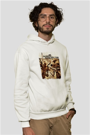 Caliban Baskılı Unisex Beyaz Hoodie