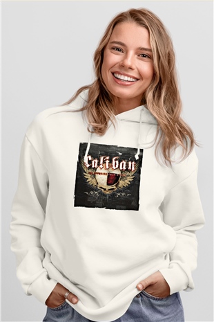 Caliban Baskılı Unisex Beyaz Hoodie