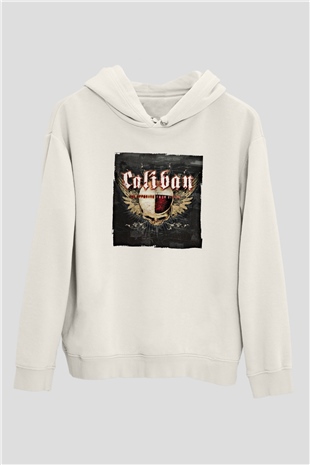 Caliban Baskılı Unisex Beyaz Hoodie