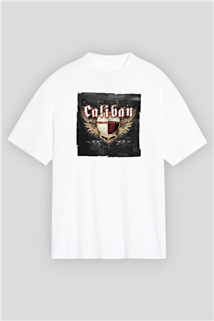 Caliban Baskılı Unisex Beyaz Oversize Tişört