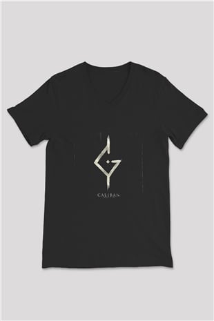 Caliban Baskılı Unisex Siyah V Yaka Tişört